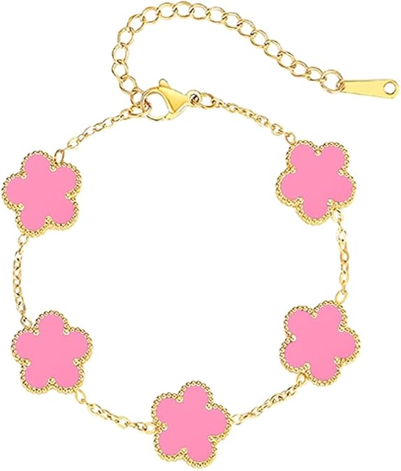 FLY FEI 18K Gold-Plated Four Leaf Clover Bracelet for Women,Adjustable lucky Bracelet Set Jewelry Gift-Hypoallergenic Charm for Birthdays, Wellness & Daily Wear