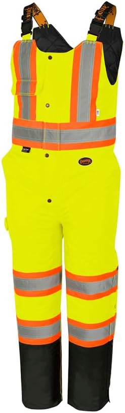 Pioneer Hi Vis Waterproof Bib Pants For Men & Women - Insulated Safety Rain Overalls - For Construction Work - Reflective