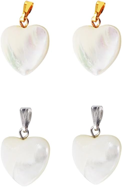 4Pcs White Shell Heart Charms Love Pearl Beads for DIY Jewelry Making Pendants Necklaces Earrings Shell Bead Assortments with Golden Clasps 12 mm