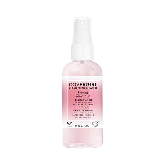 COVERGIRL Clean Fresh Skincare Priming Glow Facial Mist with Rose Water and Vitamin C, 3.3 Fl Oz