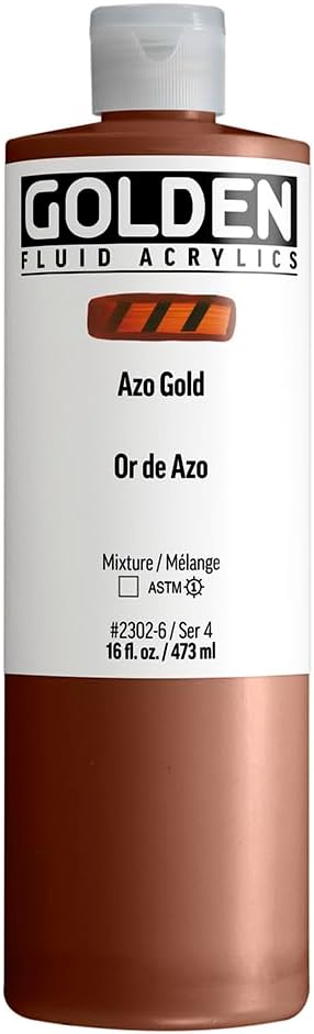 GOLDEN Fluid Acrylics, Azo Gold, 16 fl. oz. Bottle