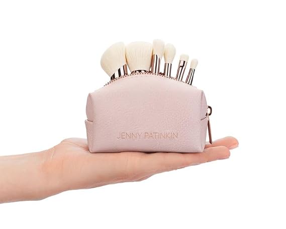 Jenny Patinkin Mini Travel Makeup Brush Set, 5 Face & Eye Makeup Brushes, Full-Size Brush Heads on Palm-Sized Handles, Travel Cosmetic Brushes, Cruelty-Free Portable Kit