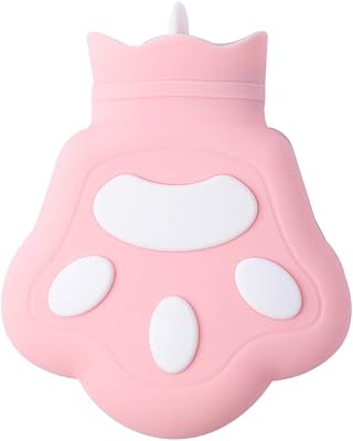 Mini Hot Water Bottle with Cover, Hot Warm Water Bag Pack Bottles for Pain Relief Hot Compress Peri Bottle Covers Only, Heating Bag Cute Hand Warmer-Pink Bear Paw-Silicone 450ML
