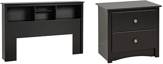 Prepac Freestanding Full/Queen Headboard with Bookcase and Prepac Sonoma Traditional Nightstand (BDC-2422)