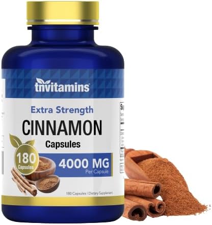 tnvitamins Cinnamon Capsules 4,000 mg Equivalent - 180 Capsules | Cassia & Ceylon Cinnamon Pills | Two Varieties! | Non-GMO! | Made in the USA!