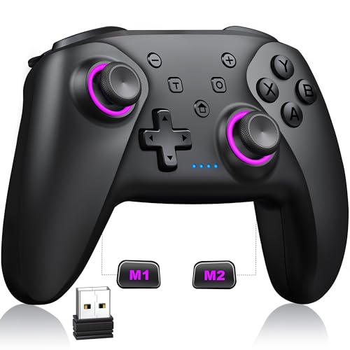 NealGamefy Switch Controllers,Wireless Switch Pro Controller for SwitchLiteOLEDiOSAndroid,Rechargeable Wired PC Gaming Controller with Cool LED Light, Turbo, 6-Axis Gyro, 4-Speed Vibration