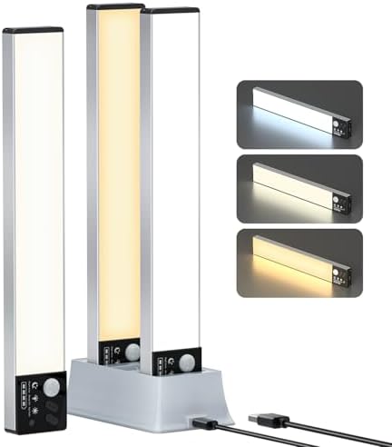 Lightbiz Under Cabinet Lighting with Charging Station, 3 Pack Rechargeable Dimmable Motion Sensor Light Indoor, 3 Color Temperature Closet Lights Under Counter Lights for Kitchen