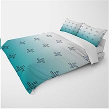 Full Duvet Cover Sets White Cyan Teal Gradient Geometric Checked Camping Decor 3Pcs Bedding (Full,80" W X 90" L)