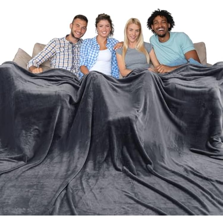 HOMFINE Super Big Fleece Blanket - Oversized King Blanket 140x140, Soft Cozy Extra Large 350GSM Flannel Throw Blanket for Bed, Couch, Sofa, Travel, Camping, Dark Grey, 12x12