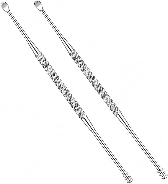 2 Pack - Stainless Steel Ear Spoon Portable Double-Ended Ear Pick Ear Wax Removal Tools Cleaning Ear Cleaner Spoon Spiral Ear Clean Tool