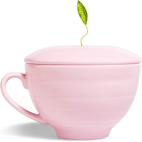 Tea Forte Café Cup with Lid, Rose Pink, 8 oz