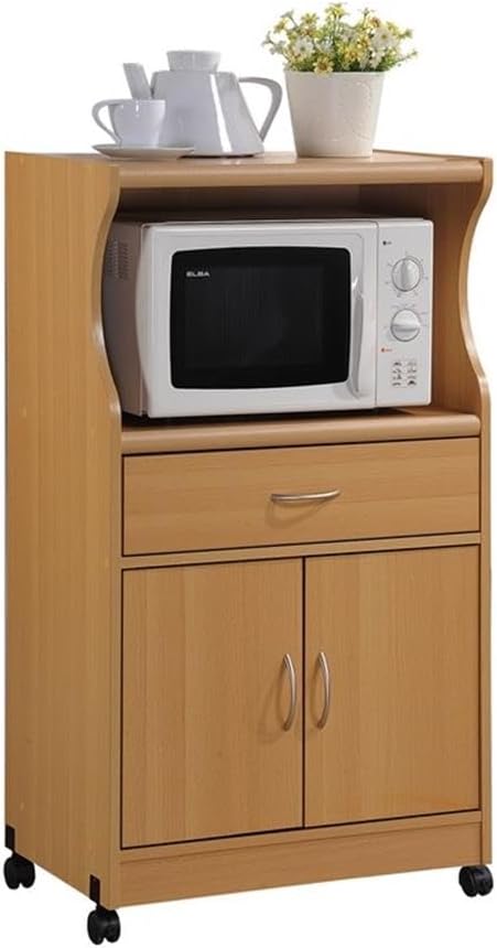 HODEDAH IMPORT Microwave Cart with One Drawer, Two Doors, and Shelf for Storage, Beech