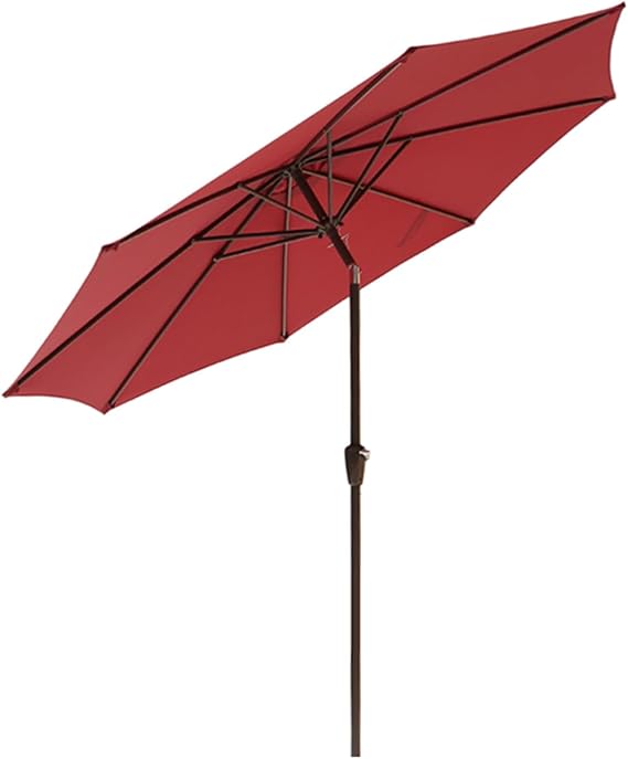 9ft Round Patio Umbrella, UV-Resistant, Market Table Parasol with Push Button Tilt and Crank, Sun Shade Umbrella for Garden, Deck, Outdoor(Red)