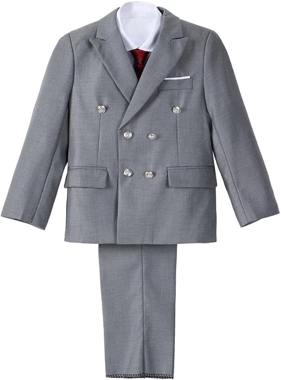 Lito Angels Little Kids Boys Grey Tuxedo Suits & Blazers Formal Dress Wear Wedding Outfit 5 Pieces Set Age 5 to 13 Years