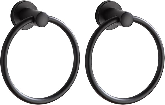 BGL Black Bathroom Towel Holder Black Towel Ring Stainless Steel Towel Ring for Bathroom 2 Pack