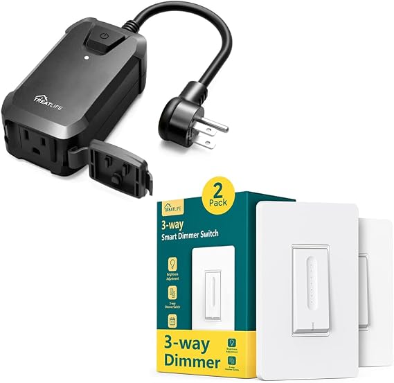 TREATLIFE Outdoor Smart Dimmer Plug 1Pack+3 Way Smart Dimmer Switch 2Pack
