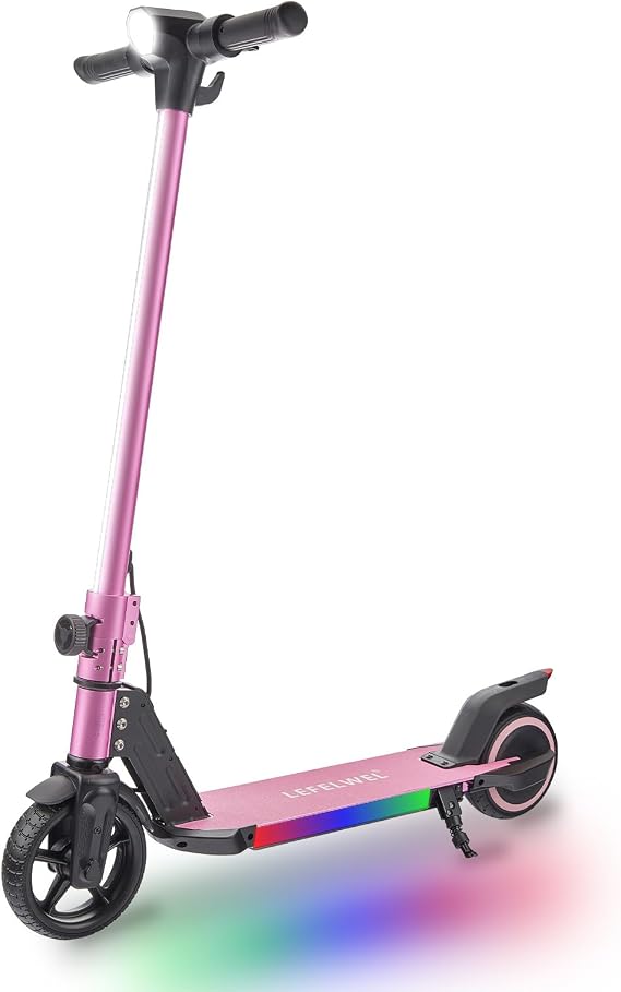 Electric Scooter for Kids Ages 6-12, 150W Motor, 4/7/11 Mph, 60 mins Ride Time, Adjustable Speed, LED Display, Colorful Lights, Electronic Brake, Foldable Kids Electric Scooter ,UL2272 Certified(Pink)