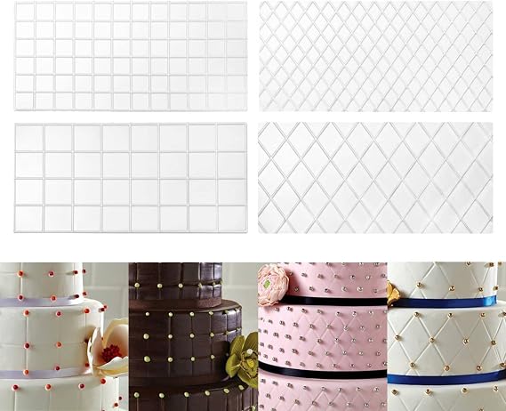 Fondant Impression Mat Mould,BESTOMZ 4-Piece Quilted Fondant Imprint Mat Set - Plastic - Cake Decorating Supplies for Wedding Cake Decoration Tools