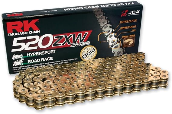 RK Racing Chain GB520ZXW-112 Gold 112 Link XW-Ring Premium High Performance Chain with Connecting Link