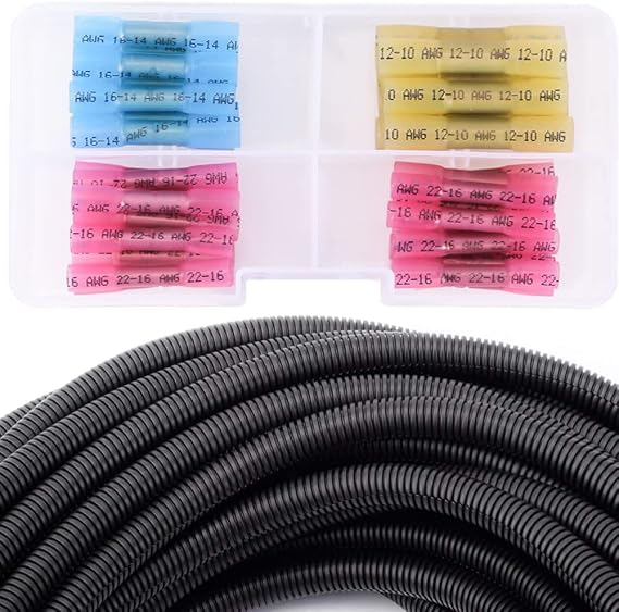 ZhiYo 50 FT 1/2 Wire Loom & 50PCS Heat Shrink Butt Connectors