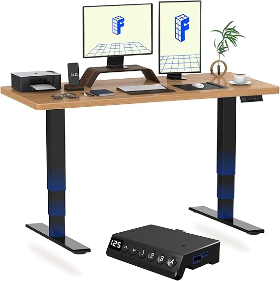 FLEXISPOT E6 MAX 140x80 Electric Standing Desk with USB Dual Motors 3 Stage One Piece Height Adjustable Sit Stand Up with Memory Smart Panel, Black Frame+Maple Top