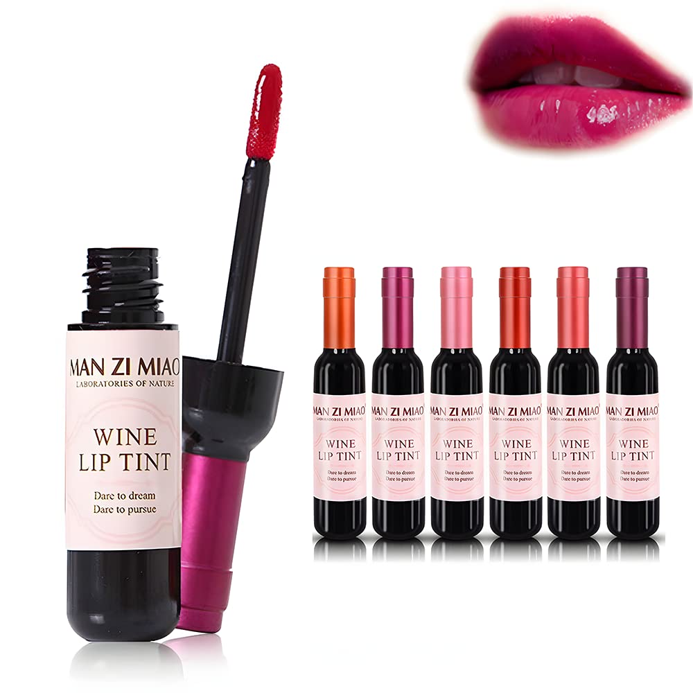 VOLLUCK Wine Liquid Lipstick, Lady Long Lasting Make Up Gloss Matte Lip Tint Wine Bottle Cover, Waterproof, Valentines Day Gift Kit Ideas for Girlfriend, Mom, Friend 6 Colors