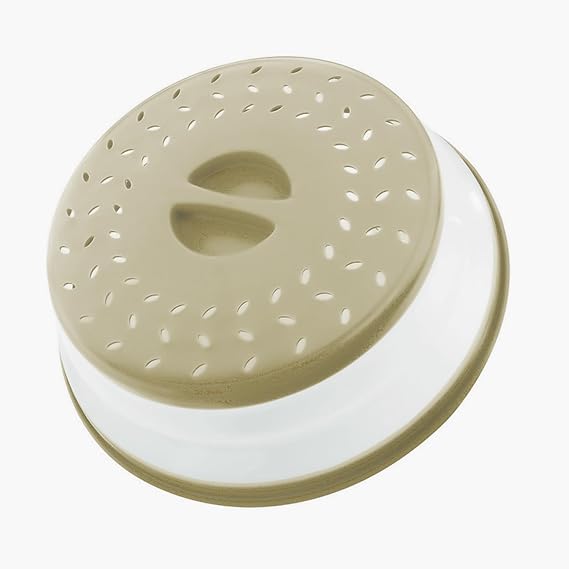 Collapsible Microwave Splatter Cover, 10.5 Inch, Dishwasher-safe, Microwave Plate Cover With Steam Vent,BPA-Free Silicone & Plastic (Beige grey)