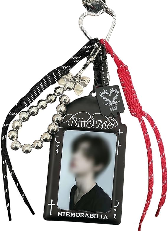 Kpop Photocard Holder Keychain Black Personalized K pop Photo Card Holder ID Badge Holder for Girl Bag Charm Photocard Sleeves Kpop Merch (Bite me(Style A))