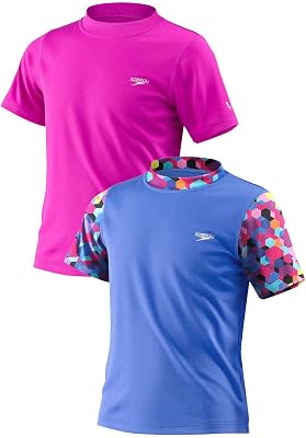Speedo Girls Rash Swim Tee Set of 2 Pink, Small