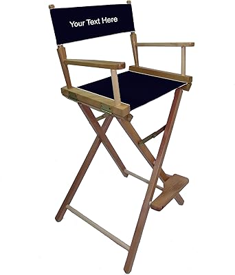 TLT Personalized Imprinted Contemporary 30 Inch Bar Height Natural Frame Directors Chair - Black