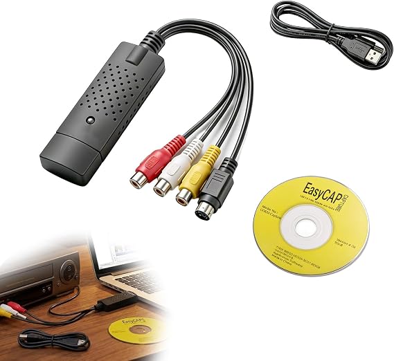 Jetstream USB 2.0 Audio Video Grabber Converter VHS Digitize Converter Edit Video and Audio Signals from VHS Hi8 Mini DV Cassettes to PC Compatible with Windows for PC DVD