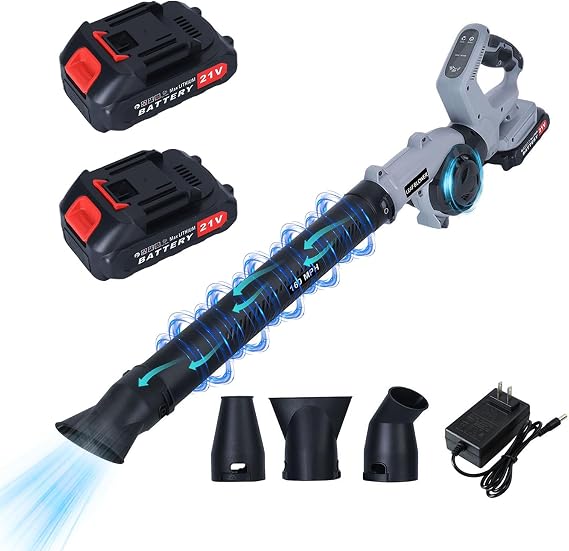 Cordless Leaf Blower, Electric Lawn Blower Cordless with 2 Batteries & Fast Charger, 3 Speed Modes, 270 Rotating Handle, Lightweight Battery