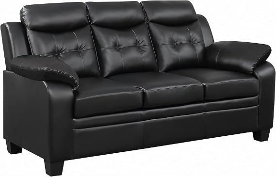 Coaster Home Furnishings - Finley - Leatherette Upholstered Padded Arm Stationary Tufted Sofa with Plush Padding Headrests - Contemporary - Living Room - Black - 506551