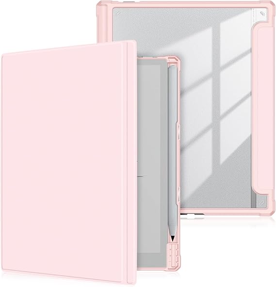 Case Compatible with BOOX Tablet Go 10.3 ePaper E Ink Tablet,Hard Transparent Back Protective Cover with Pen Holder,Auto Wake/Sleep,Pink