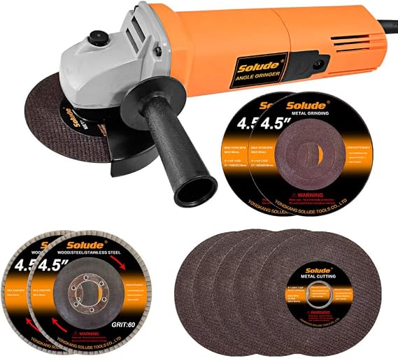 Angle Grinder,4-1/2-Inch Power Grinder Tool with 4 Grinding Wheels,5 Cutting Wheels and 2-Position Handle,Portable Hand Grinder for Metal,Wood,Tile Cutting and Grinding