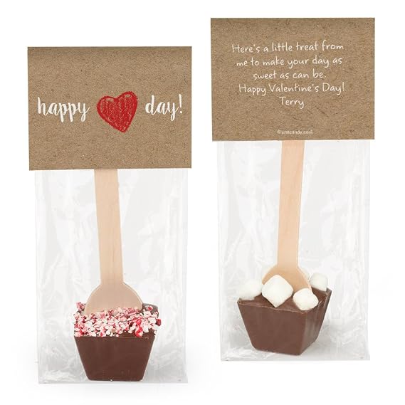 12ct Personalized Valentine's Day Red Heart Hot Cocoa Spoon, Milk Chocolate