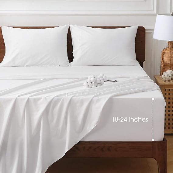 HYPREST Extra Deep Pocket Queen Sheets 18-24 Inch, 100% Cotton Percale 4pc