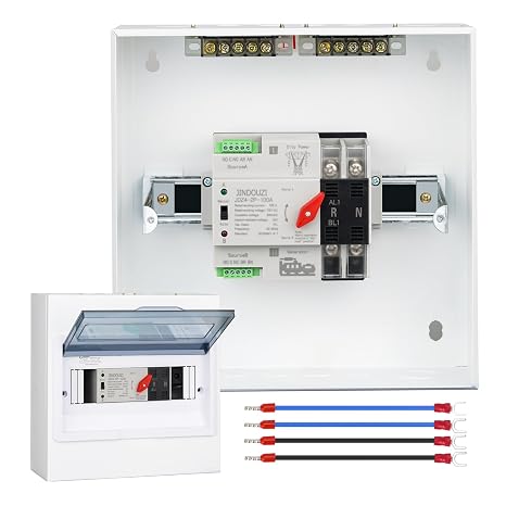 100A Automatic Transfer Switch,220V Generator Transfer Switch,Millisecond Level Dual Power Automatic Transfer Switch, with Metal Distribution Box (2P 110V)