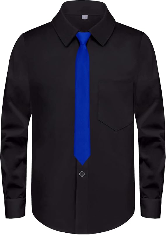 Boys Long Sleeve Button-Down Dress Shirts with Tie: 2 Fabrics (Stretch/Standard) & 2 Fits (Regular/Husky)