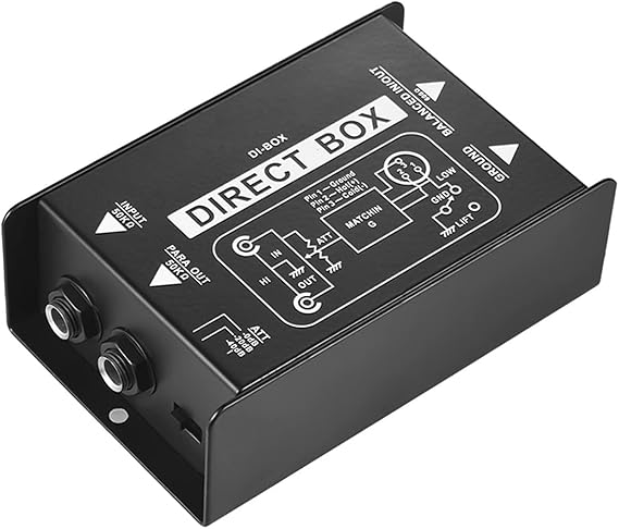 Passive DI Box, Professional Single Channel Passive DI-Box Direct Injection Audio Box Balanced & Unbalance Signal Converter with XLR TRS Interfaces for Electric Guitar Bass Live Performance