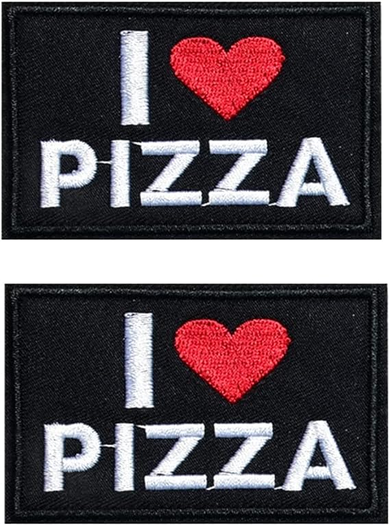 Heiorpai 2Pcs I Love Pizza Patch Embroidered Decorative Hook and Loop Fasteners Backing Patch