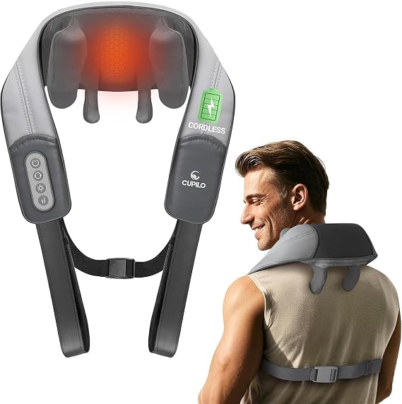 CuPiLo Shiatsu Neck and Shoulder Massager with Heat - HSA Eligible, Cordless 4D Deep Tissue Kneading Massager, Rechargeable Massage for Neck, Shoulder,Ideal Gift for Women,Men