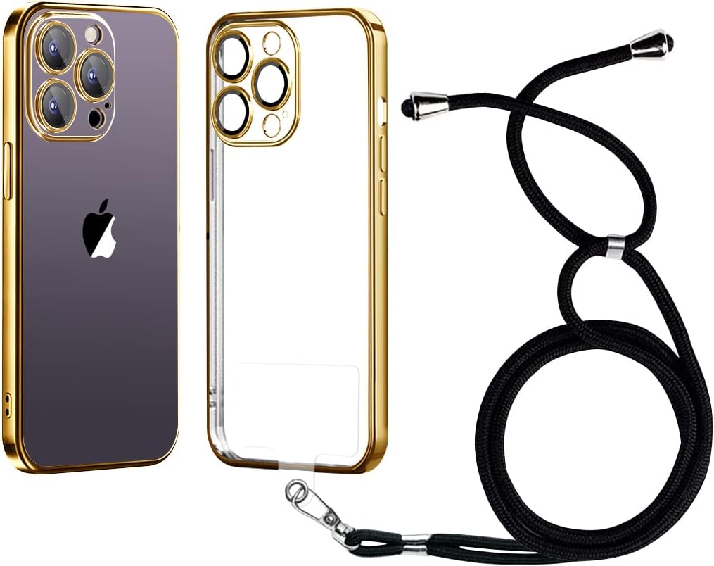 iPhone 14 Pro Case, Clear, Shoulder Case, Adjustable Length, Transparent TPU, iPhone 14pro Cover, Strap, Phone Case, Shockproof, Thin, Lightweight, Lens Protection, Drop Prevention, Qi Rapid Charging,