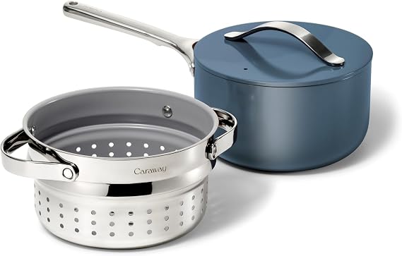 Caraway Non-Stick 3 qt Ceramic Sauce Pan with Lid and Steamer