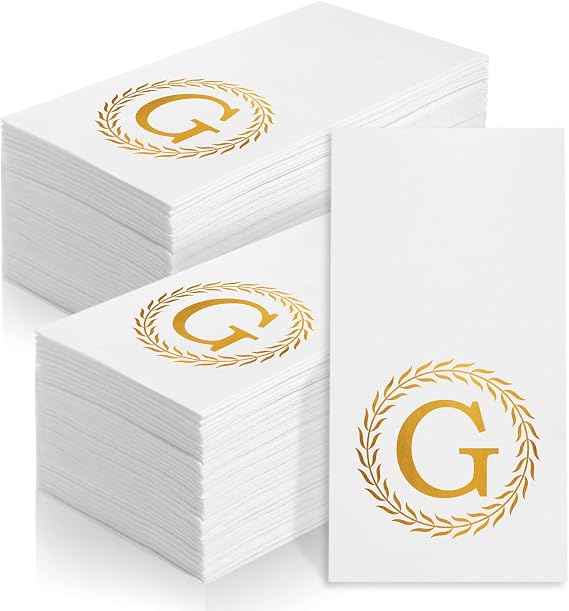 100 Pack Gold Letter G Airlaid Disposable Monogram Napkins