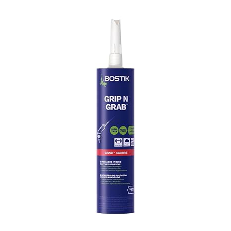 BOSTIK Grip n Grab 9.5oz Instant Grab Premium Heavy Duty Adhesive Glue | Professional Grade - Internal External Waterproof Low Odor Fast Cure - Wood Concrete Drywall Metal & More - 1 Cartridge
