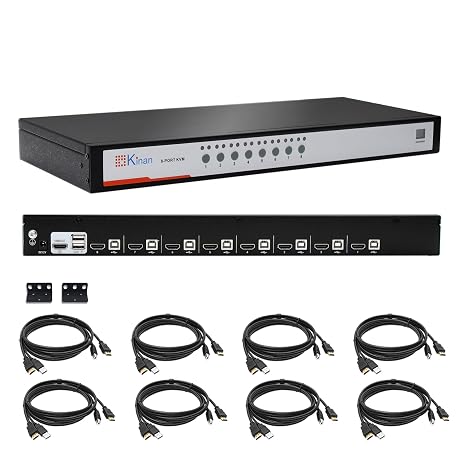 8 Port HDMI USB KVM Switch, Heavy-Duty 1U Metal Rack Mount, 1080p@60Hz