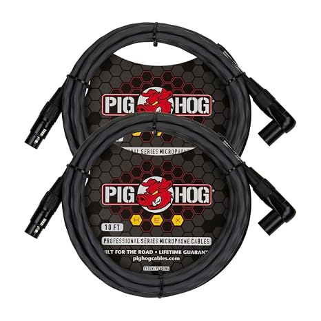 Pig Hog PHMH10GRR Hex Series, 10ft Right Angle Mic Cable, Grey (Pair)