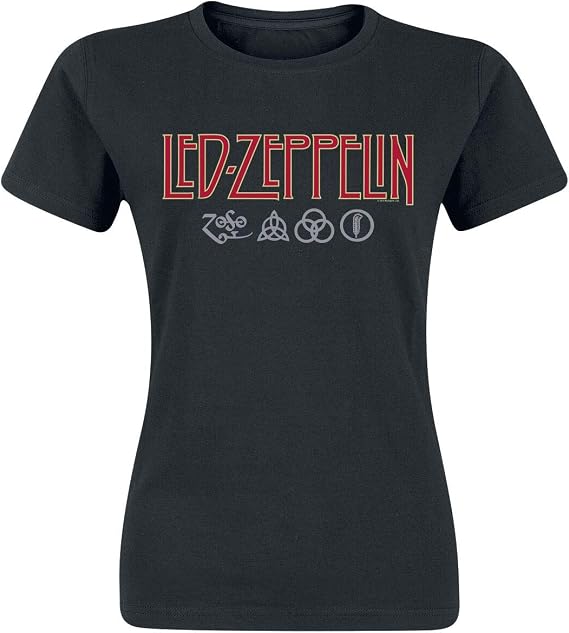 Led Zeppelin T Shirt Logo and Symbols Official Womens Junior Fit Black Size L