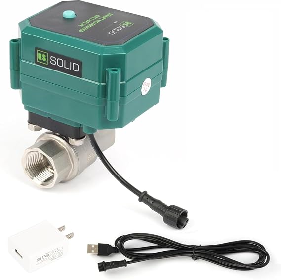 U.S. Solid 1/2" Smart Motorized Ball Valve - NSF Certified 304SS Remote App Mobile-control Electrical Ball Valve with Manual Switch, Plug Connection